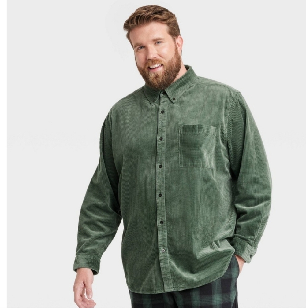 Houston White Adult Woven Cord Button-Down Shirt - Green XXL